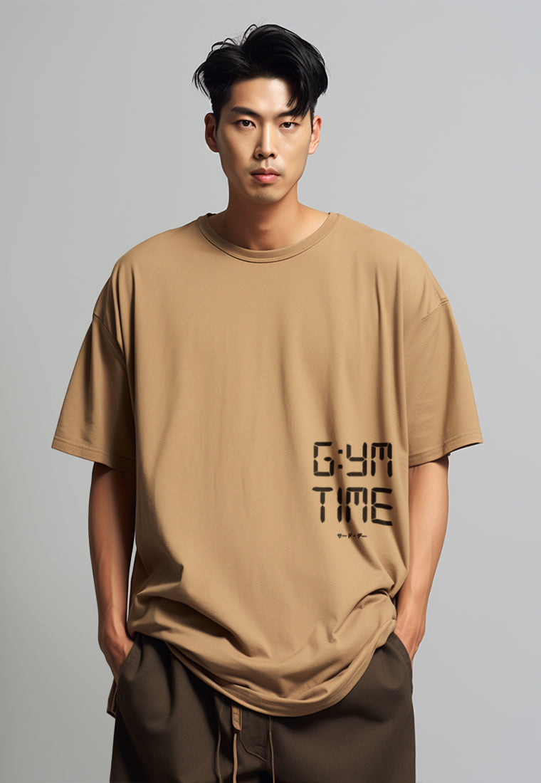 MTU95 Kaos Oversize Gym Bahan Scuba Tebal "gym time" khaki