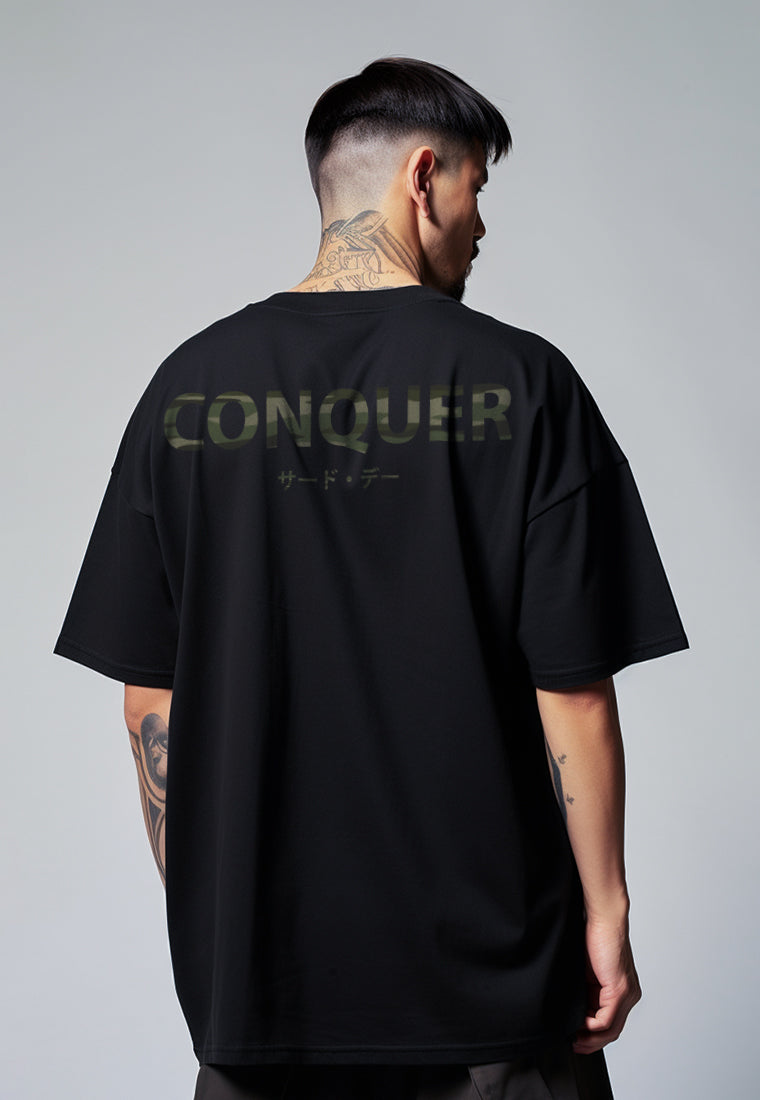 MTV31 Kaos Oversize Gym ScubaLux Tebal "conquer" hitam