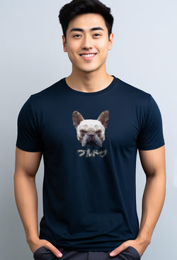 NTC90 kaos anjing pria french bulldog pitbull keren branded besar anti kusut navy