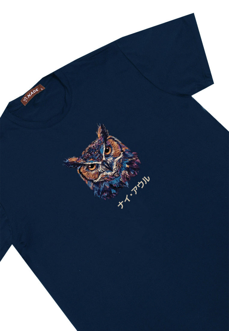 NTD61 Kaos Gambar Burung Hantu Anti Kusut Lycra Instadry "burung hantu" navy