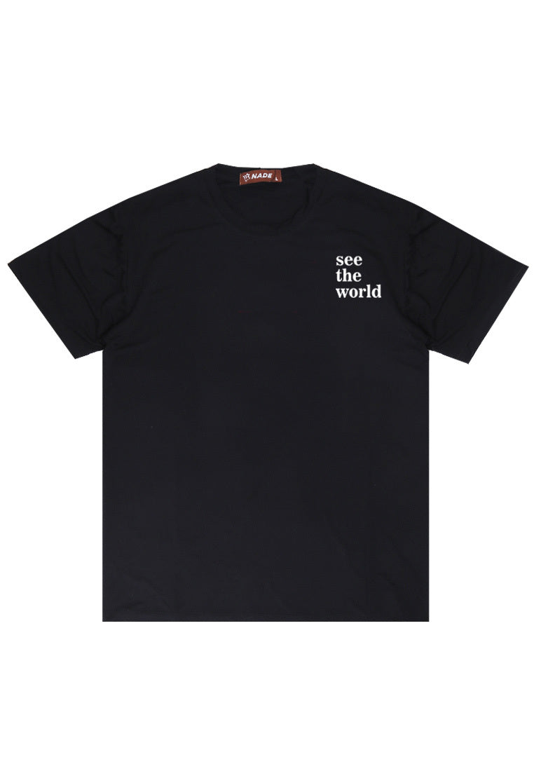 NTD68 Kaos Anti Kusut Light Weight Stretch "see the world" hitam