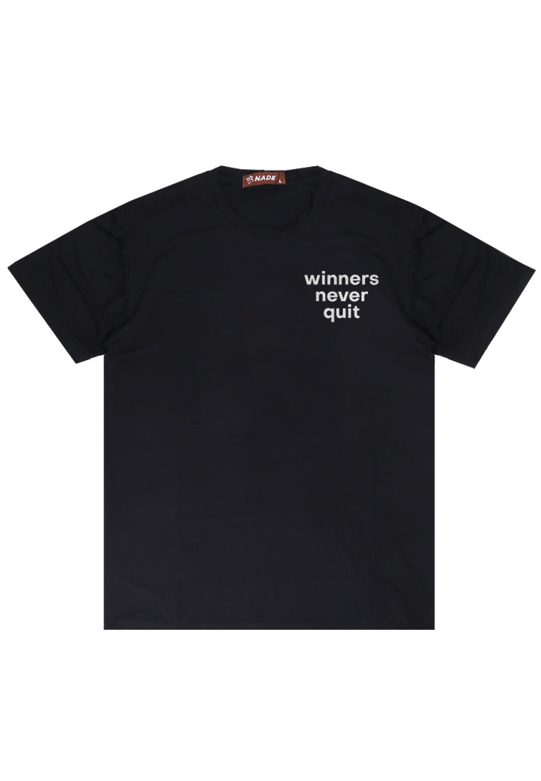 NTD72 kaos slim fit pria anti kusut lengan pendek "winners never quit" hitam