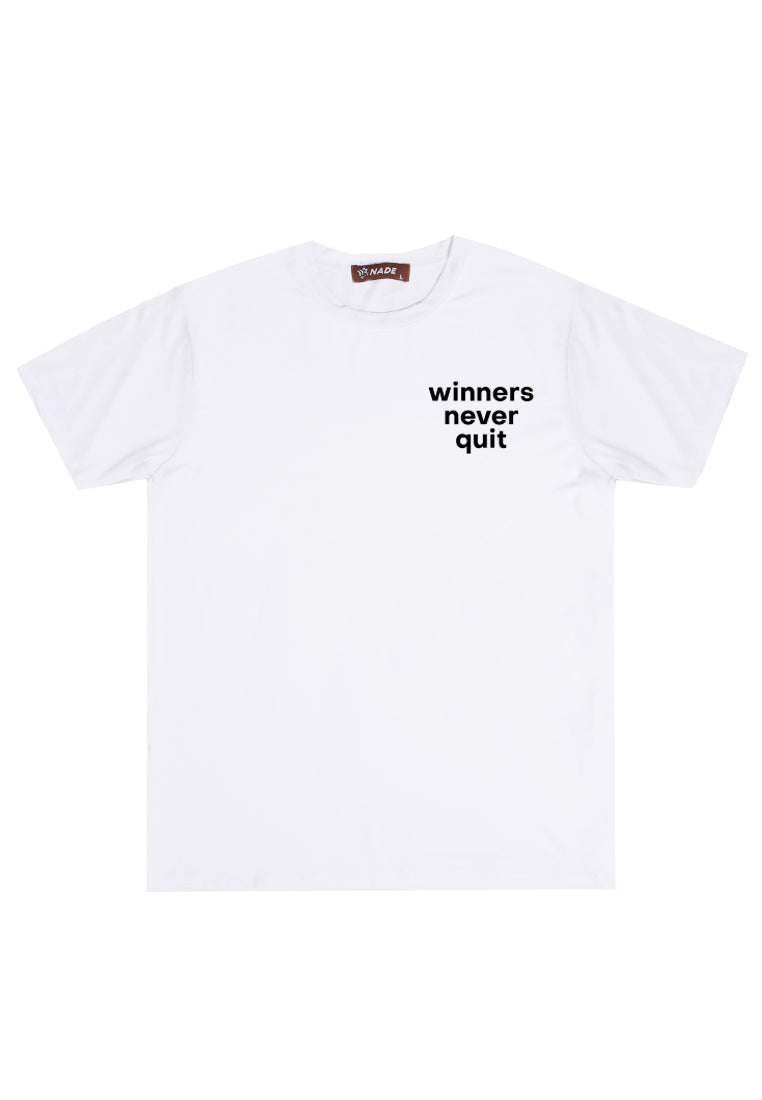 NTD73 kaos slim fit pria anti kusut lengan pendek "winners never quit" putih