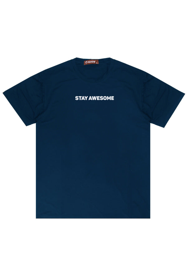 NTD74 kaos slim fit pria anti kusut lengan pendek "stay awesome" navy