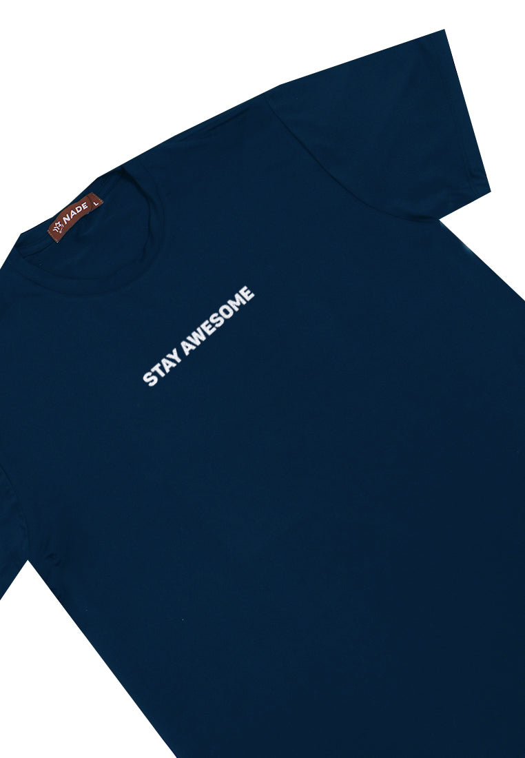 NTD74 kaos slim fit pria anti kusut lengan pendek "stay awesome" navy