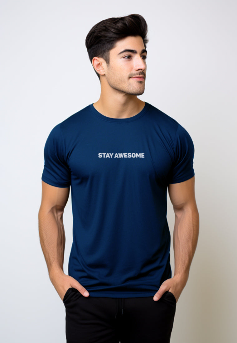 NTD74 kaos slim fit pria anti kusut lengan pendek "stay awesome" navy