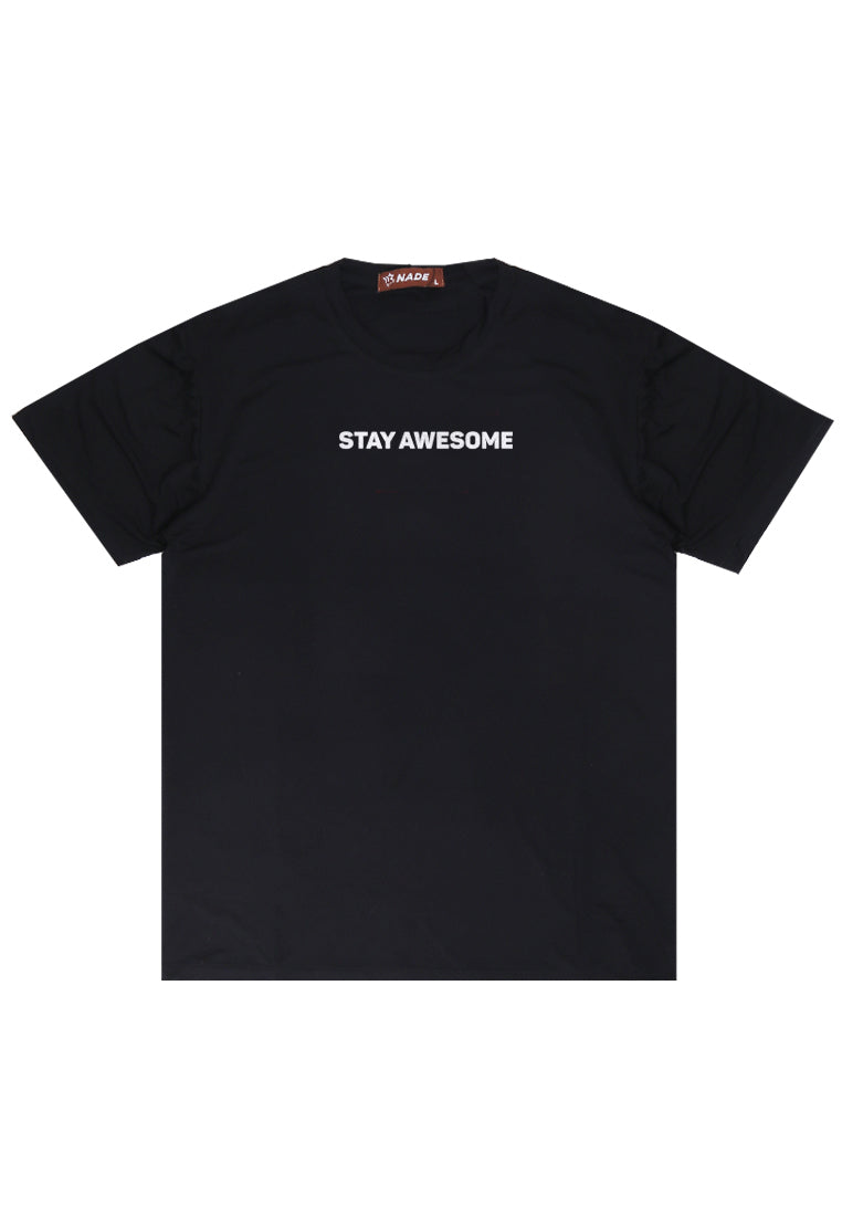 NTD75 kaos slim fit pria anti kusut lengan pendek "stay awesome" hitam