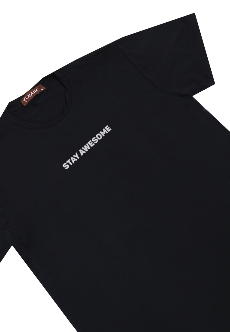 NTD75 kaos slim fit pria anti kusut lengan pendek "stay awesome" hitam