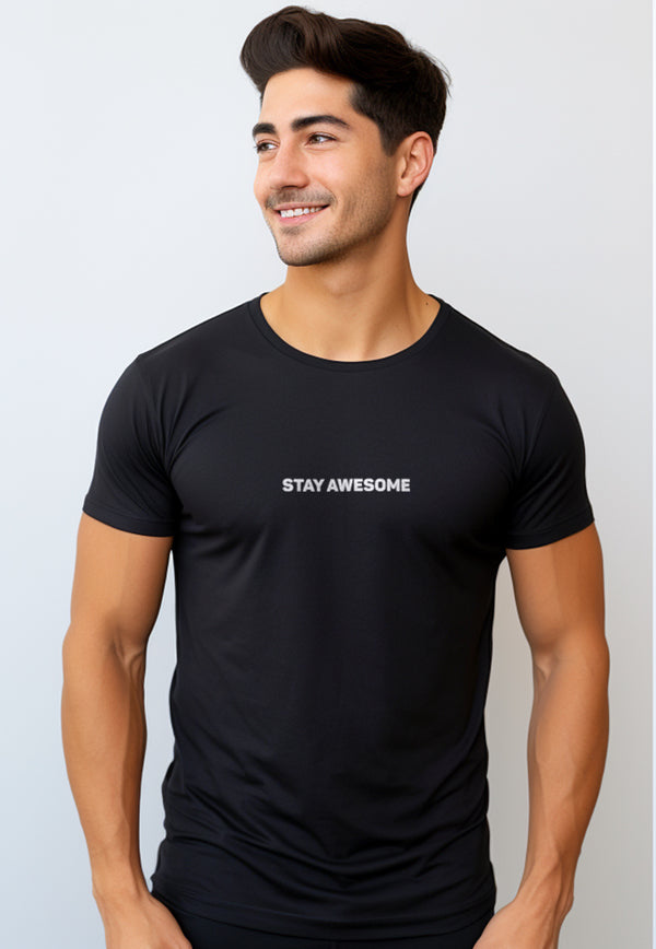 NTD75 kaos slim fit pria anti kusut lengan pendek "stay awesome" hitam