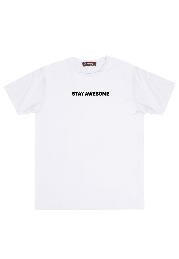 NTD76 kaos slim fit pria anti kusut lengan pendek "stay awesome" putih