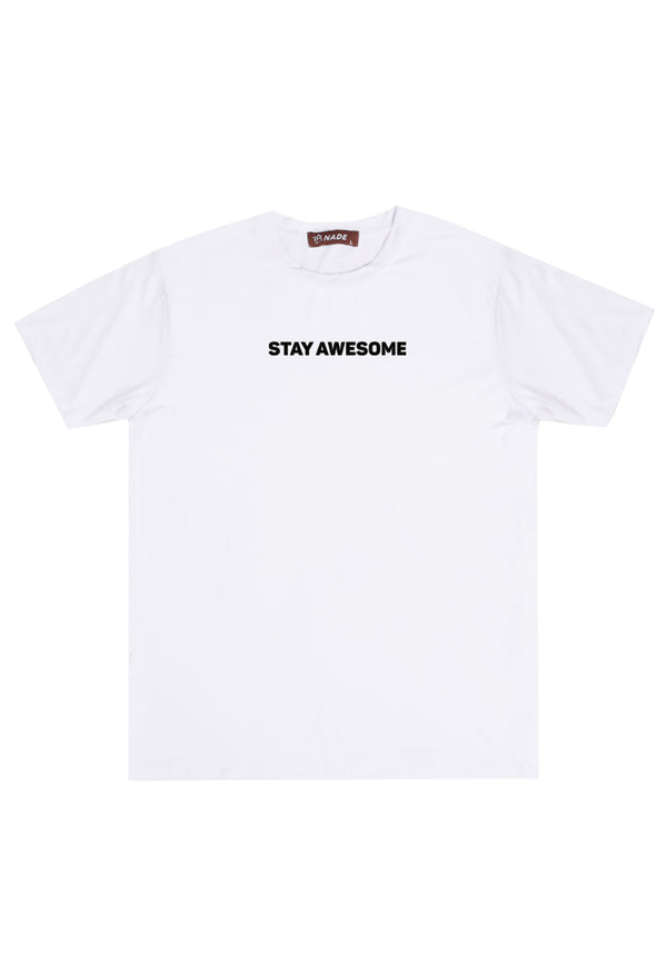 NTD76 kaos slim fit pria anti kusut lengan pendek "stay awesome" putih