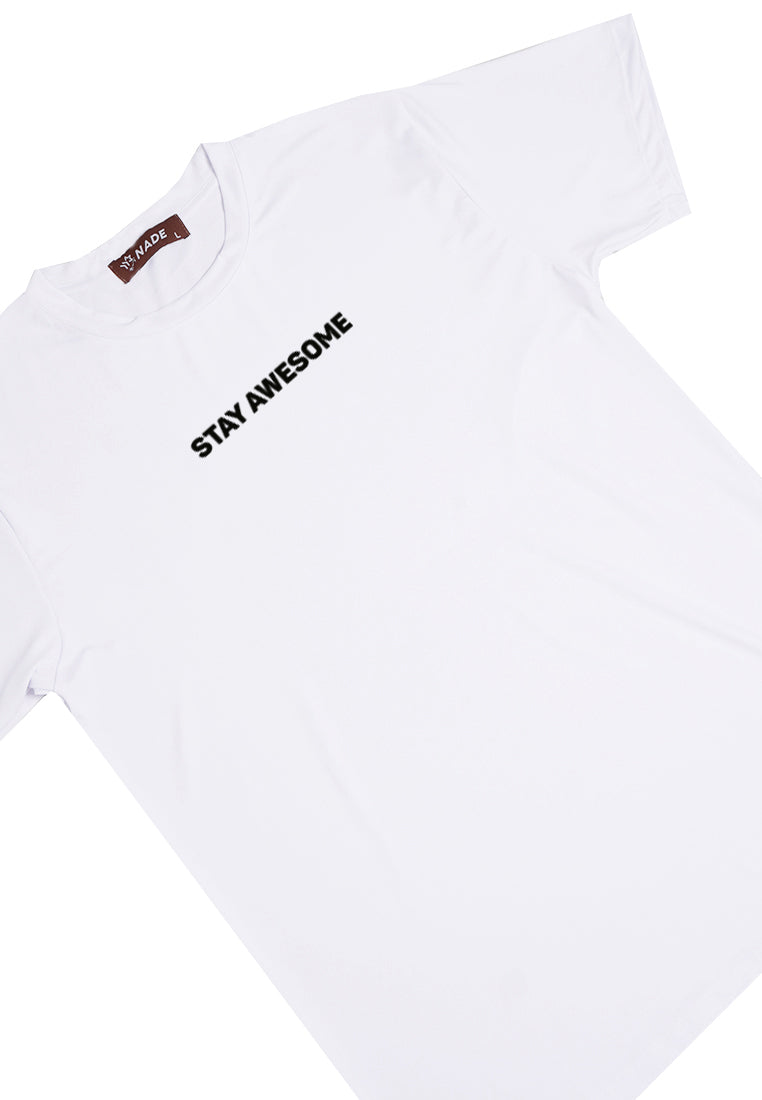 NTD76 kaos slim fit pria anti kusut lengan pendek "stay awesome" putih