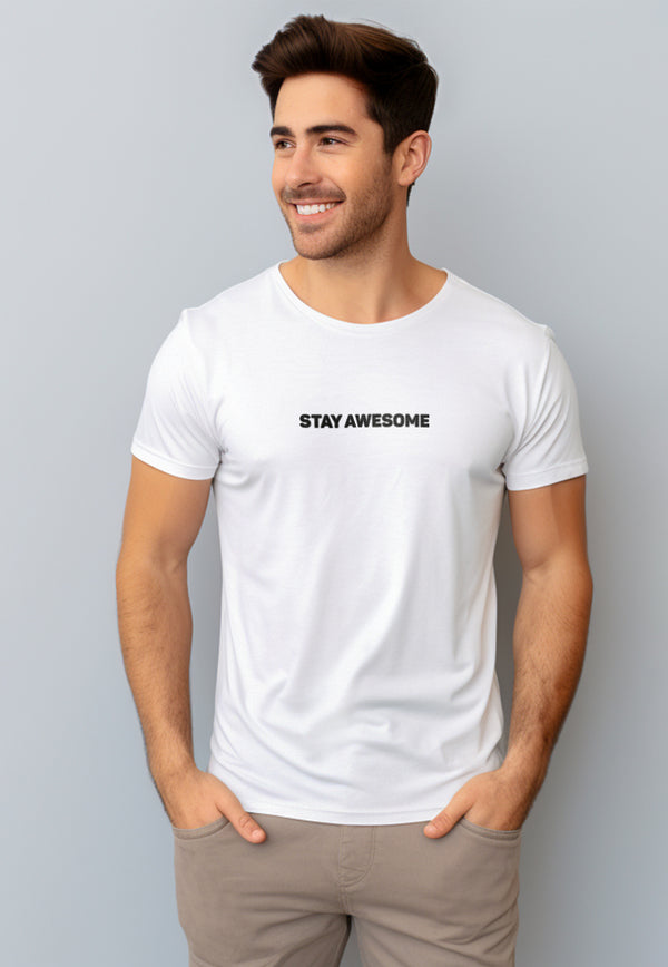 NTD76 kaos slim fit pria anti kusut lengan pendek "stay awesome" putih