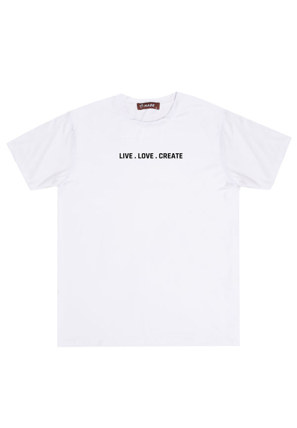 NTD77 kaos slim fit pria anti kusut lengan pendek "live love create" putih