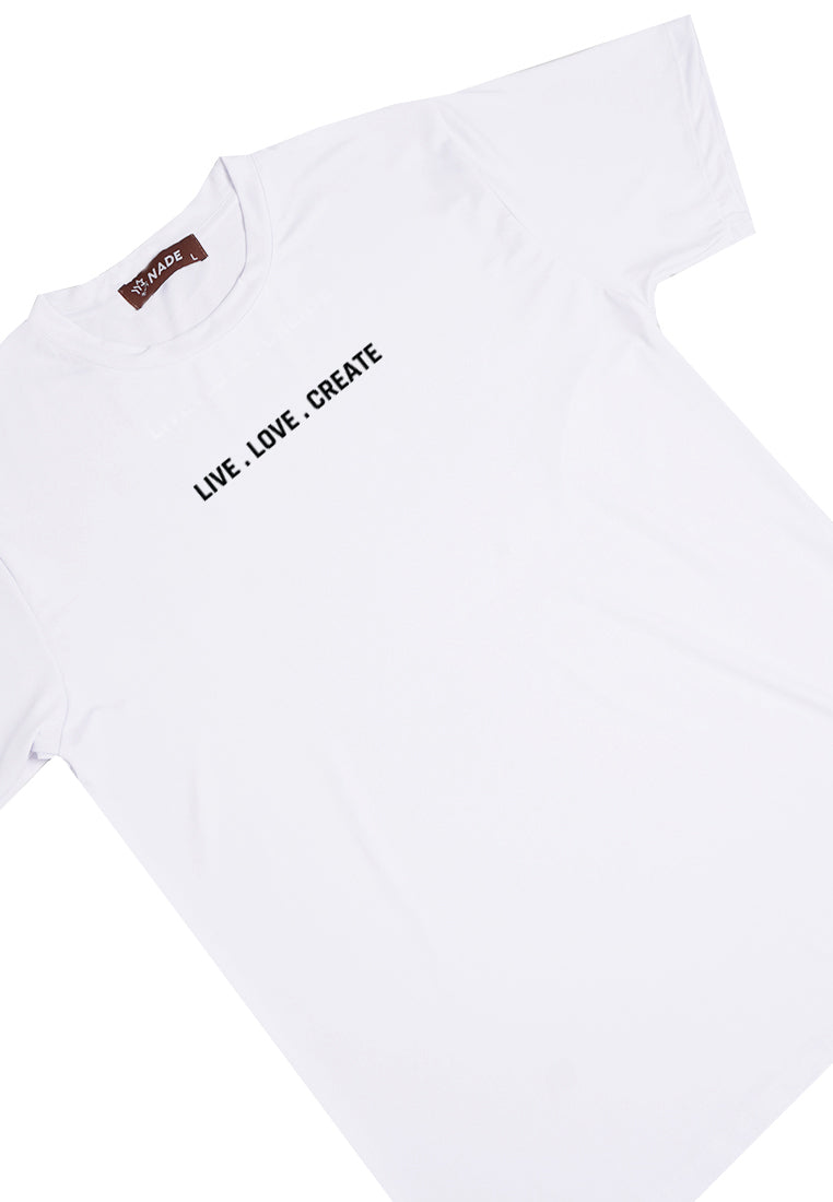 NTD77 kaos slim fit pria anti kusut lengan pendek "live love create" putih