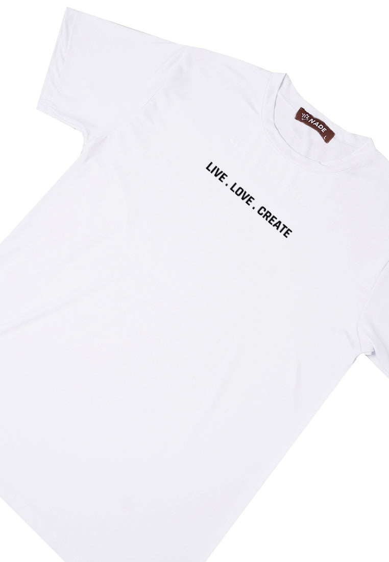 NTD77 kaos slim fit pria anti kusut lengan pendek "live love create" putih