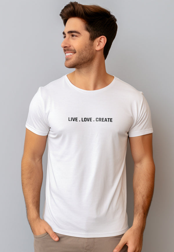 NTD77 kaos slim fit pria anti kusut lengan pendek "live love create" putih