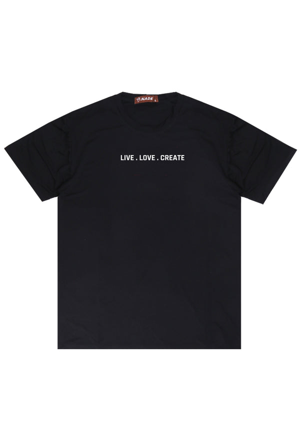 NTD78 kaos slim fit pria anti kusut lengan pendek "live love create" hitam