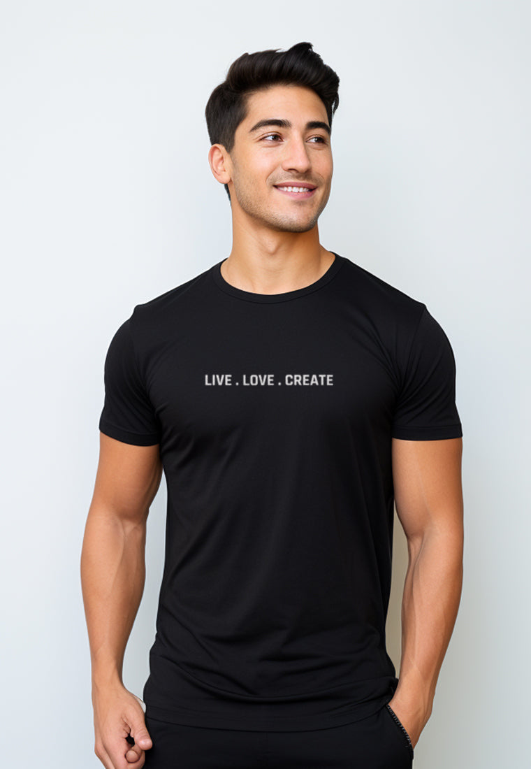 NTD78 kaos slim fit pria anti kusut lengan pendek "live love create" hitam