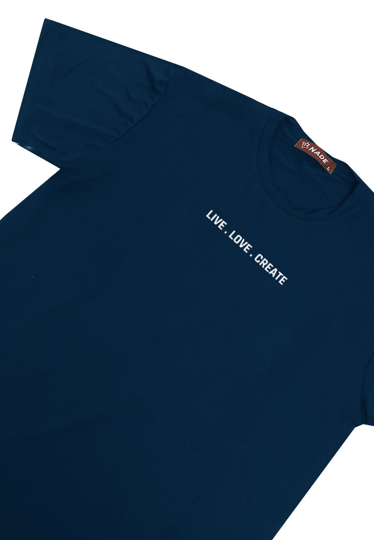 NTD79 kaos slim fit pria anti kusut lengan pendek "live love create" navy