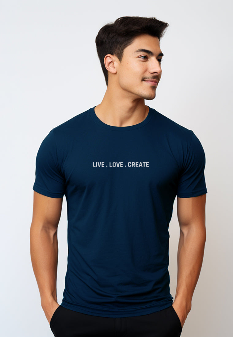 NTD79 kaos slim fit pria anti kusut lengan pendek "live love create" navy