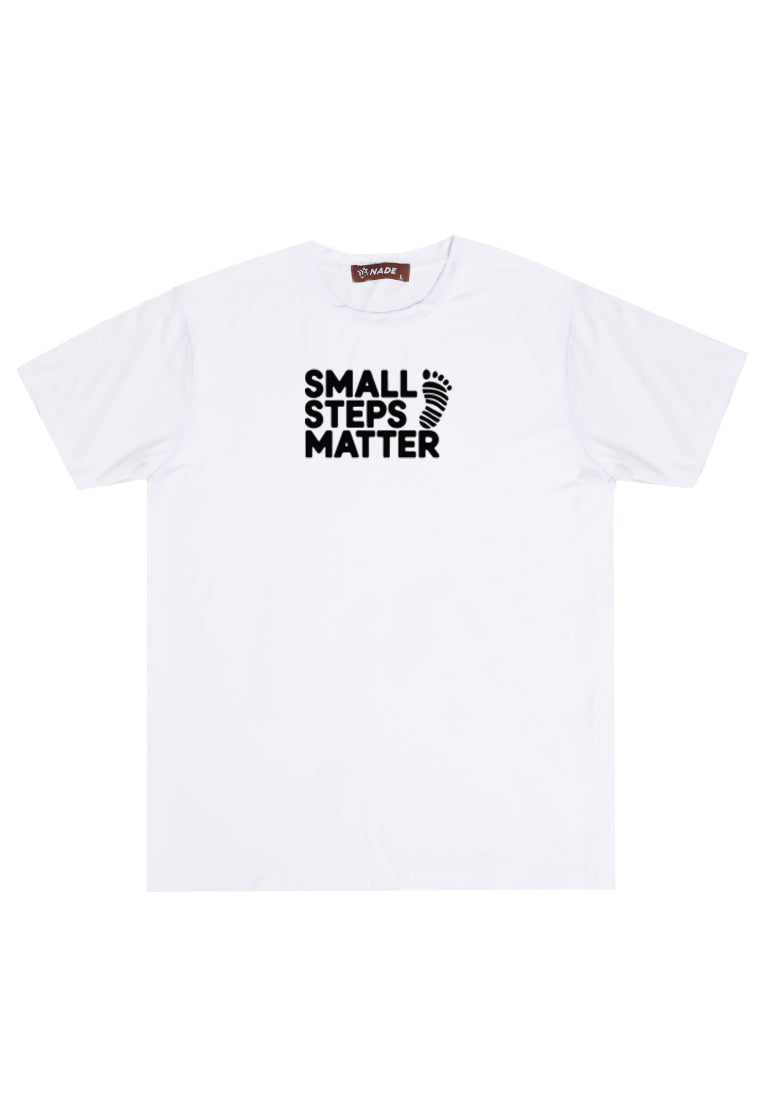 NTD80 kaos slim fit pria anti kusut lengan pendek "small step matter" putih