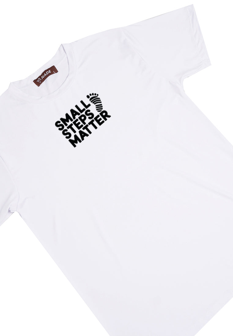 NTD80 kaos slim fit pria anti kusut lengan pendek "small step matter" putih