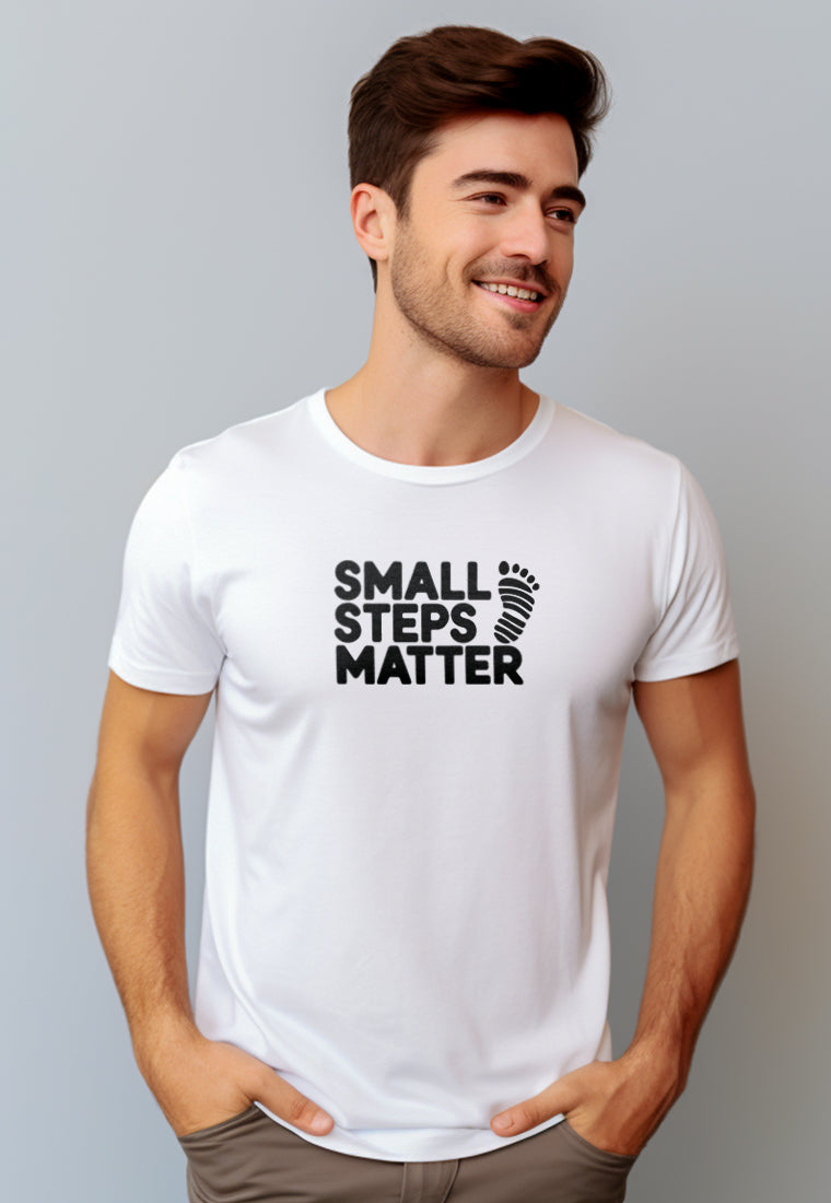 NTD80 kaos slim fit pria anti kusut lengan pendek "small step matter" putih