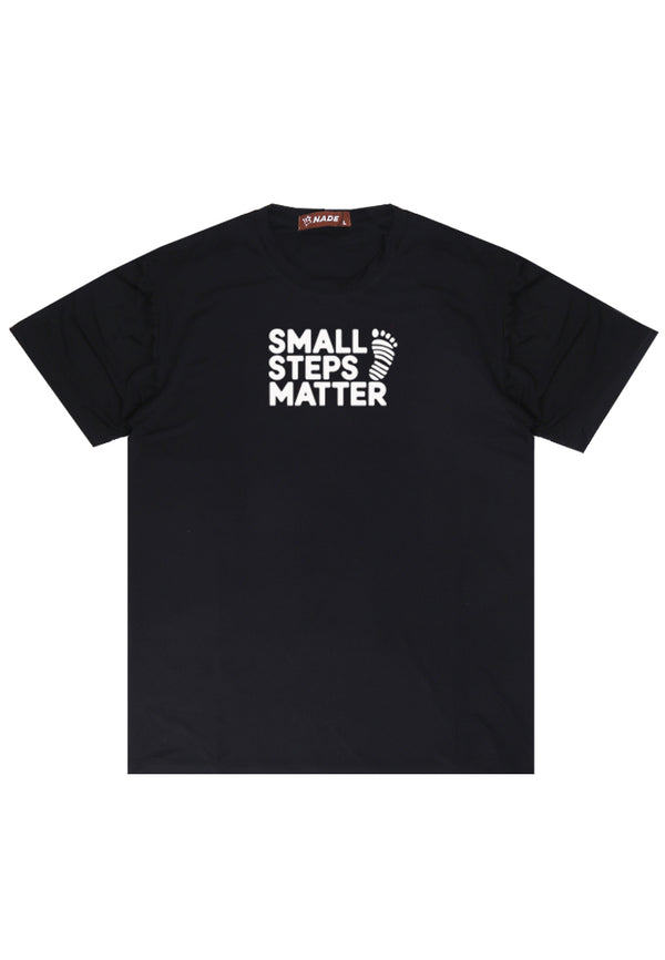 NTD81 kaos slim fit pria anti kusut lengan pendek "small step matter" hitam