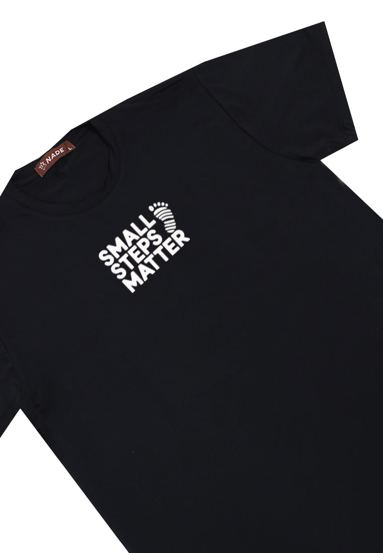 NTD81 kaos slim fit pria anti kusut lengan pendek "small step matter" hitam