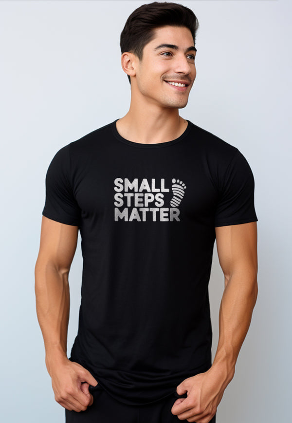 NTD81 kaos slim fit pria anti kusut lengan pendek "small step matter" hitam