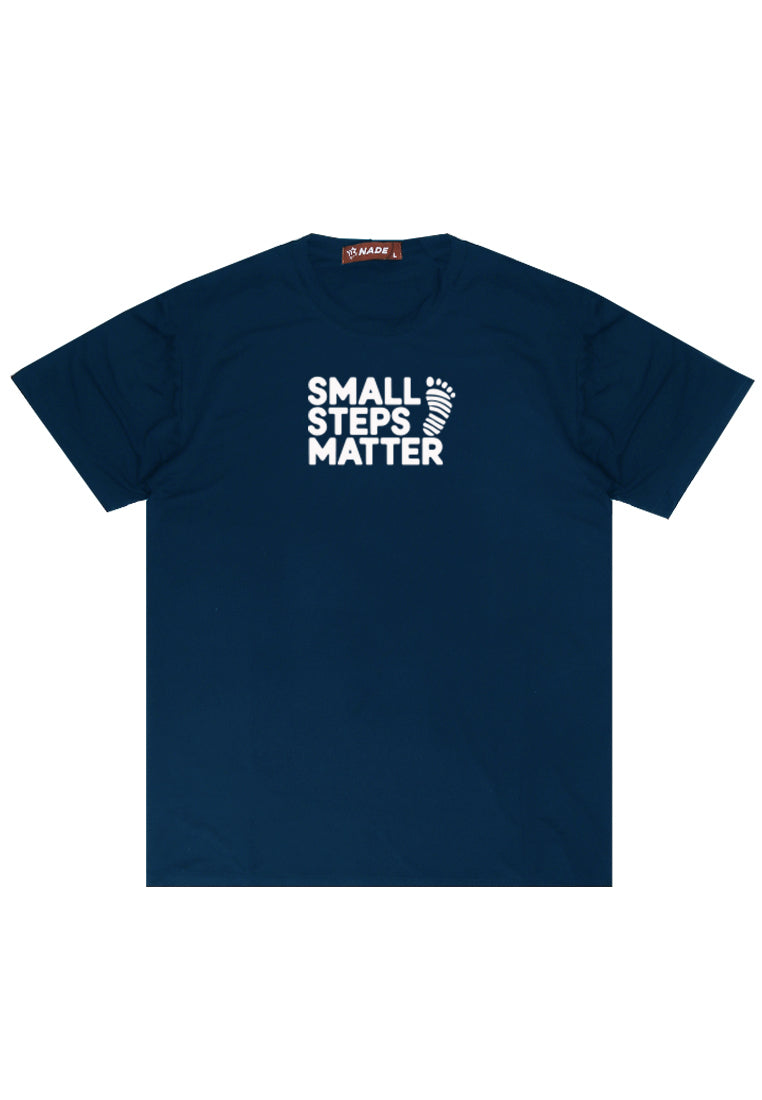 NTD82 kaos slim fit pria anti kusut lengan pendek "small step matter" navy