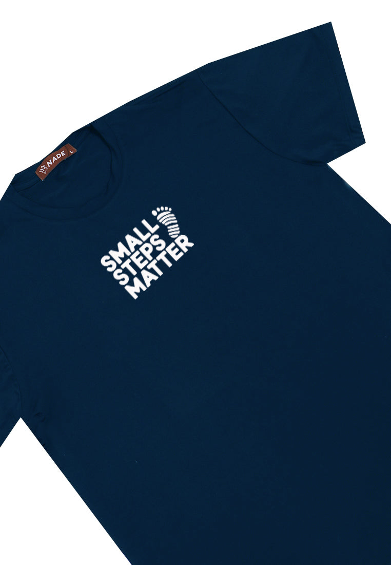 NTD82 kaos slim fit pria anti kusut lengan pendek "small step matter" navy