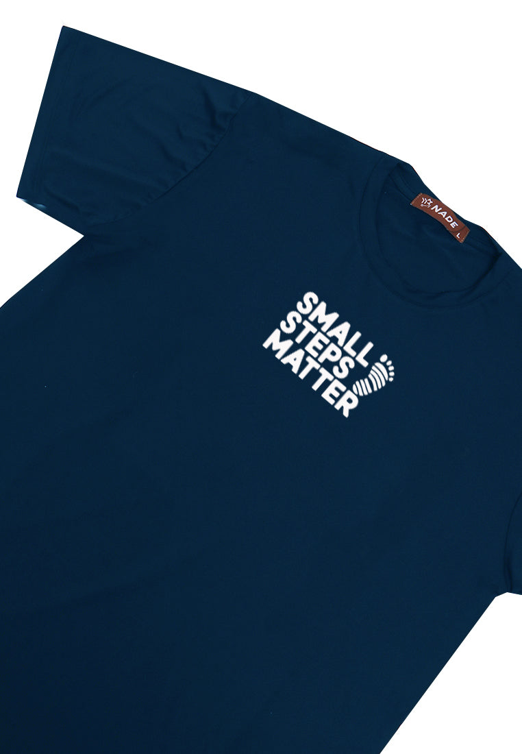 NTD82 kaos slim fit pria anti kusut lengan pendek "small step matter" navy