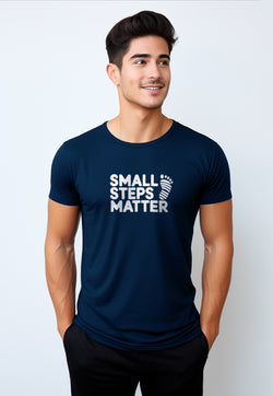 NTD82 kaos slim fit pria anti kusut lengan pendek "small step matter" navy