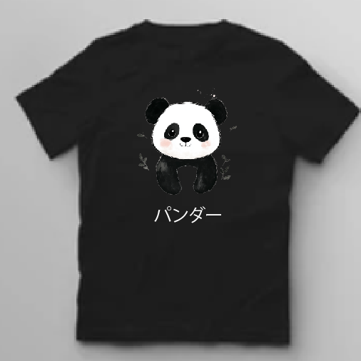 KU047 Kaos Anak Bahan Adem Halus "panda" hitam