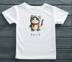 KU049 Kaos Anak Bahan Adem Halus "kucing costume" putih