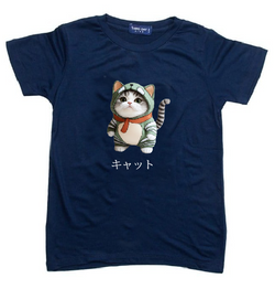 KU050 Kaos Anak Bahan Adem Halus "kucing costume" navy