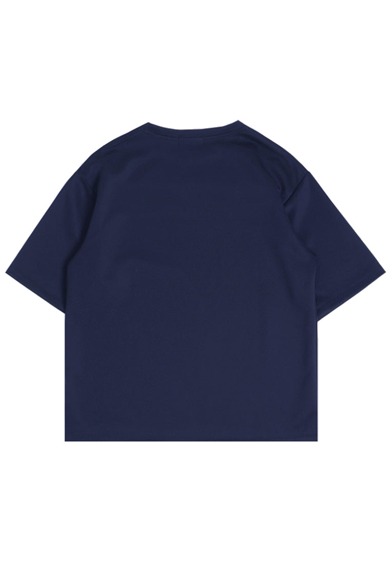 MTQ34 oversized t shirt pria bahan scuba tebal gambar tulisan "third day katakana dateng" navy