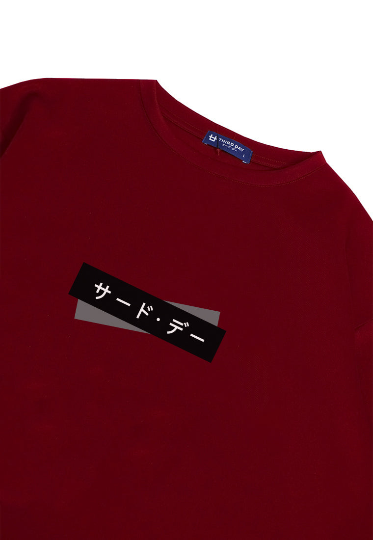 MTQ39 kaos oversize tee tebal pria bahan scuba distro jepang "katakana domino" merah maroon