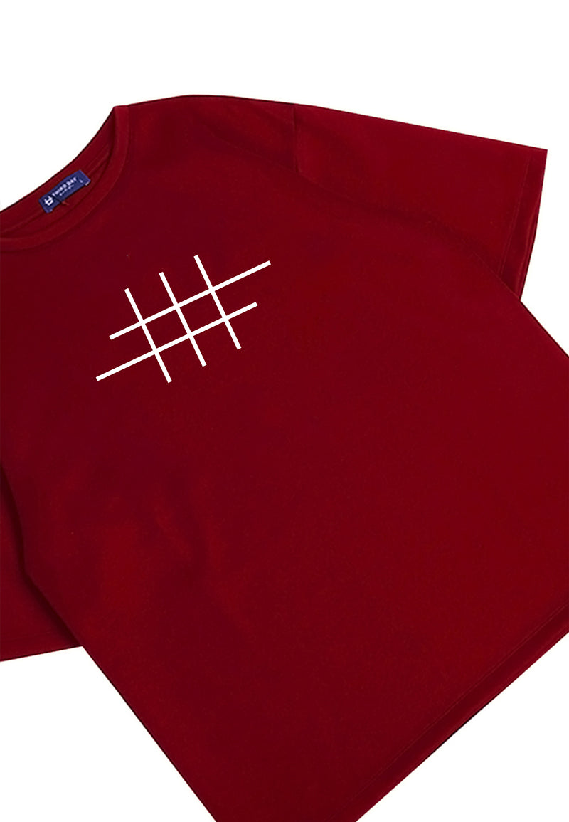 MTQ40 kaos oversize tebal bahan scuba distro pria aesthetic "garis tictactoe' merah maroon