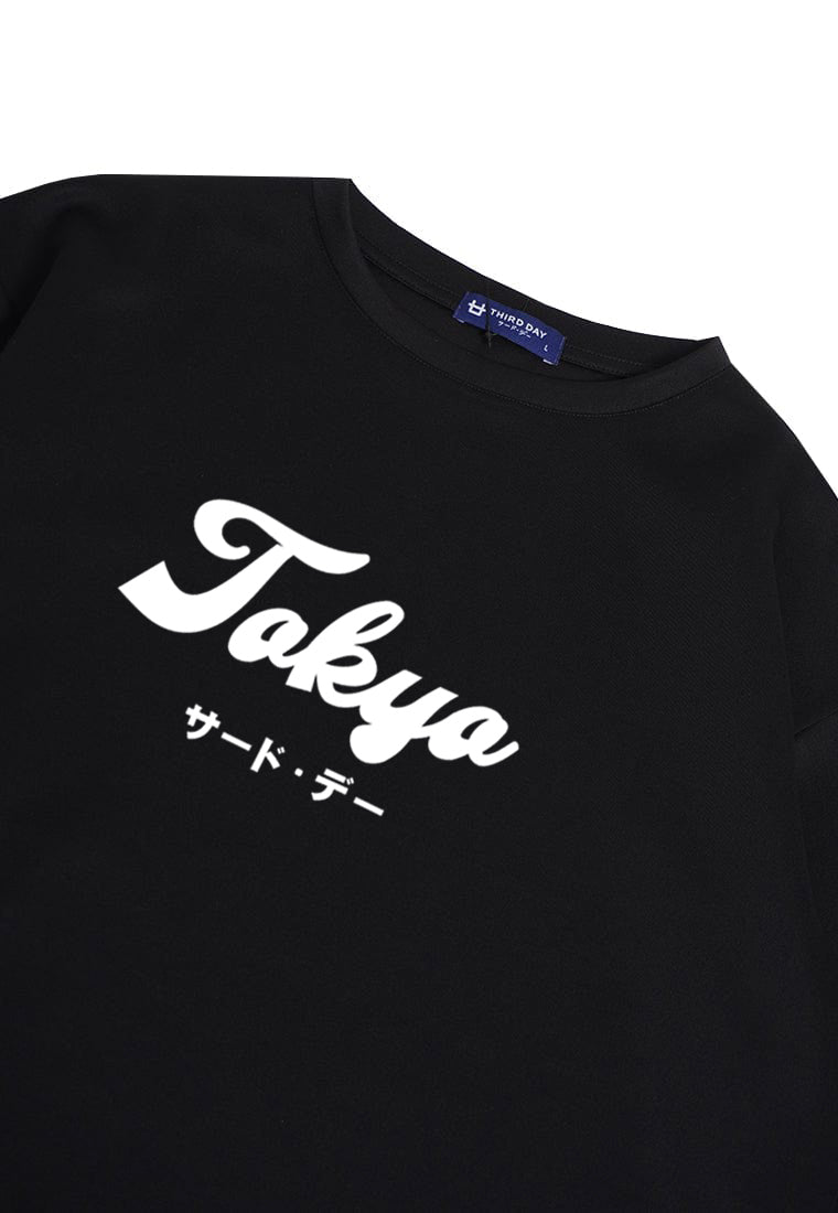 MTQ30 kaos oversize tokyo jepang distro pria bahan tebal scuba "tokyo katakana" hitam