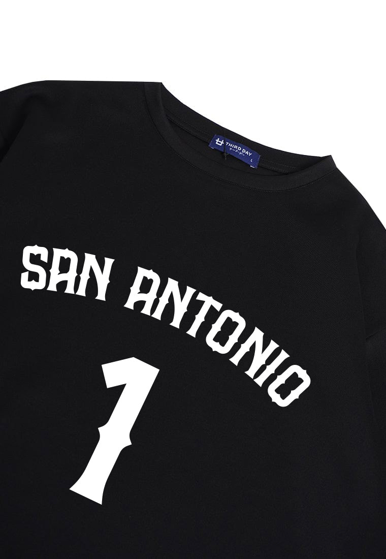 MTQ10 kaos baju basket basketball t shirt oversize bahan tebal scuba "san antonio 1" hitam