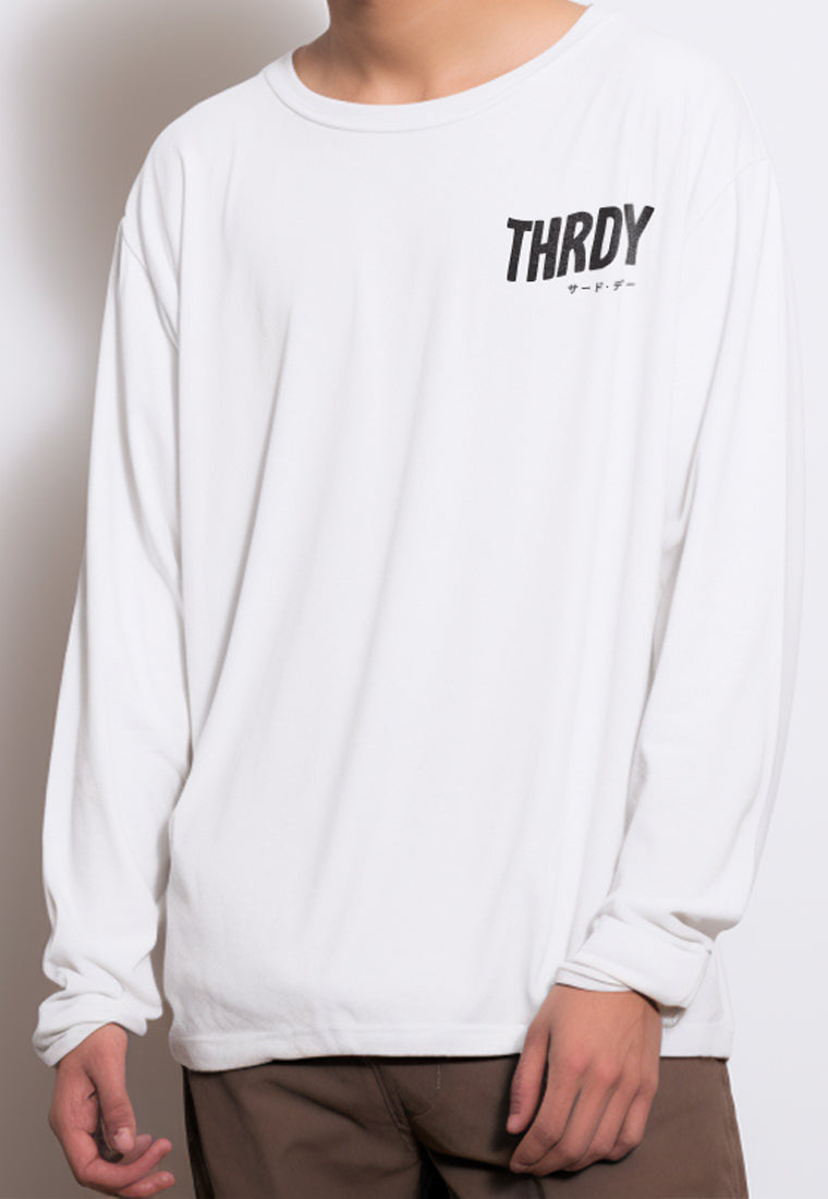 MTQ45 kaos lengan panjang putih tangan panjang pria distro tulisan "thrdy wavy" putih white