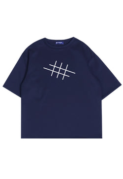 MTQ42 kaos oversize tebal bahan scuba distro pria aesthetic "garis tictactoe' navy