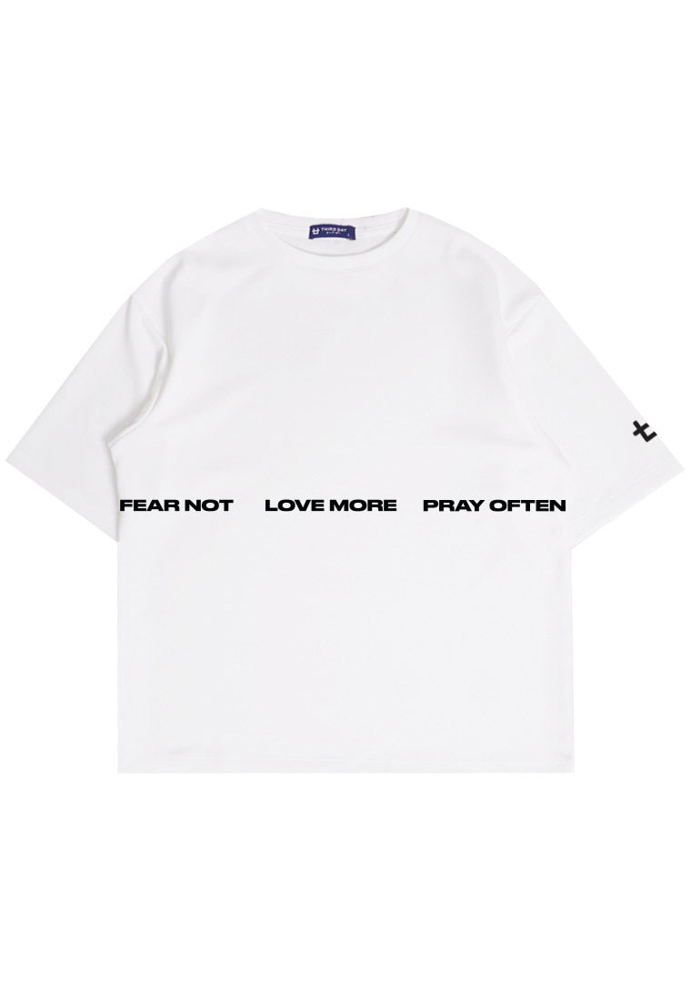 MTP64 kaos rohani oversize scuba bahan tebal "fear not pray often" putih