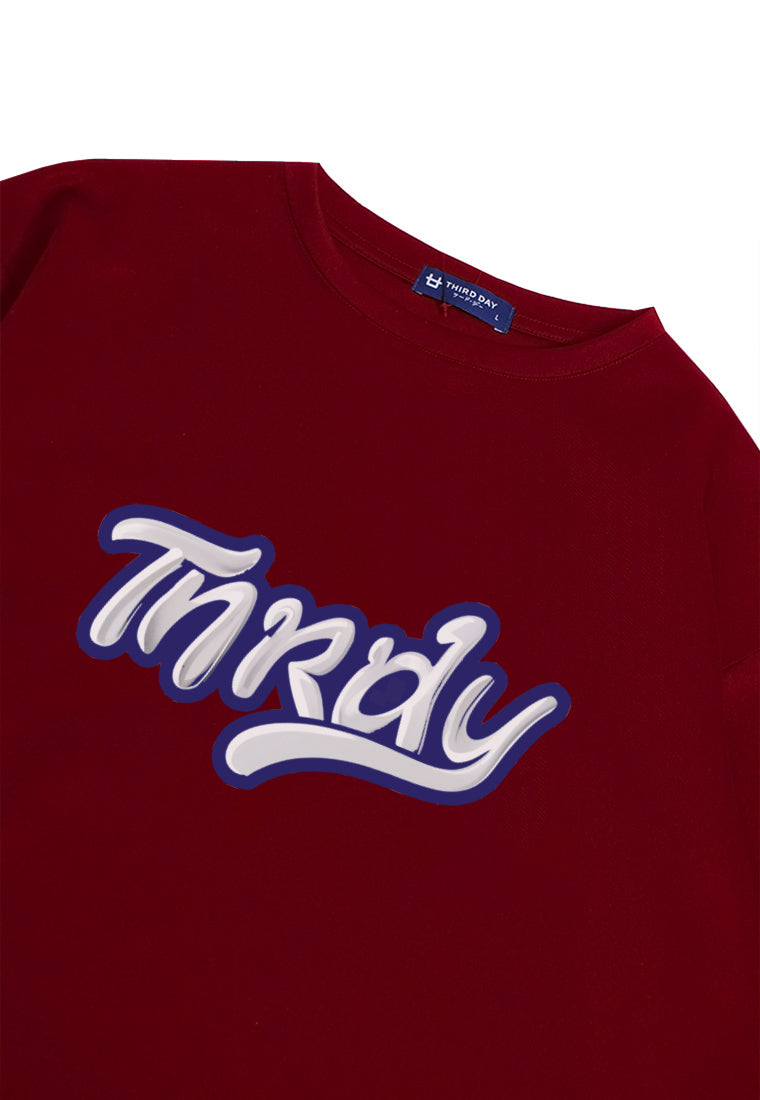 MTP75 kaos oversize quotes bahan tebal scuba anti kusut pria distro "thrdy paste" merah maroon