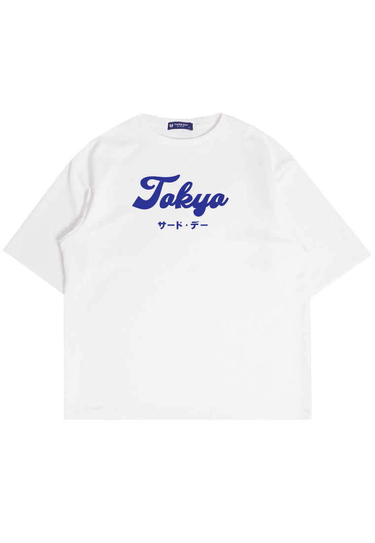 MTQ28 kaos oversize tokyo jepang distro pria bahan tebal scuba "tokyo katakana" putih