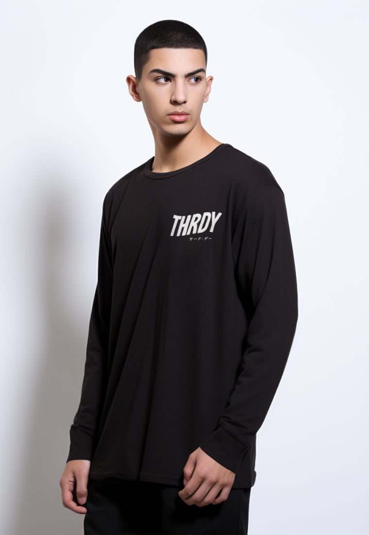 MTQ46 kaos lengan panjang hitam tangan panjang pria distro tulisan "thrdy wavy" hitam black