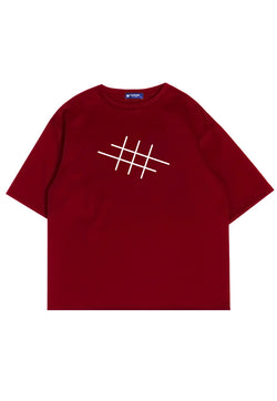 MTQ40 kaos oversize tebal bahan scuba distro pria aesthetic "garis tictactoe' merah maroon